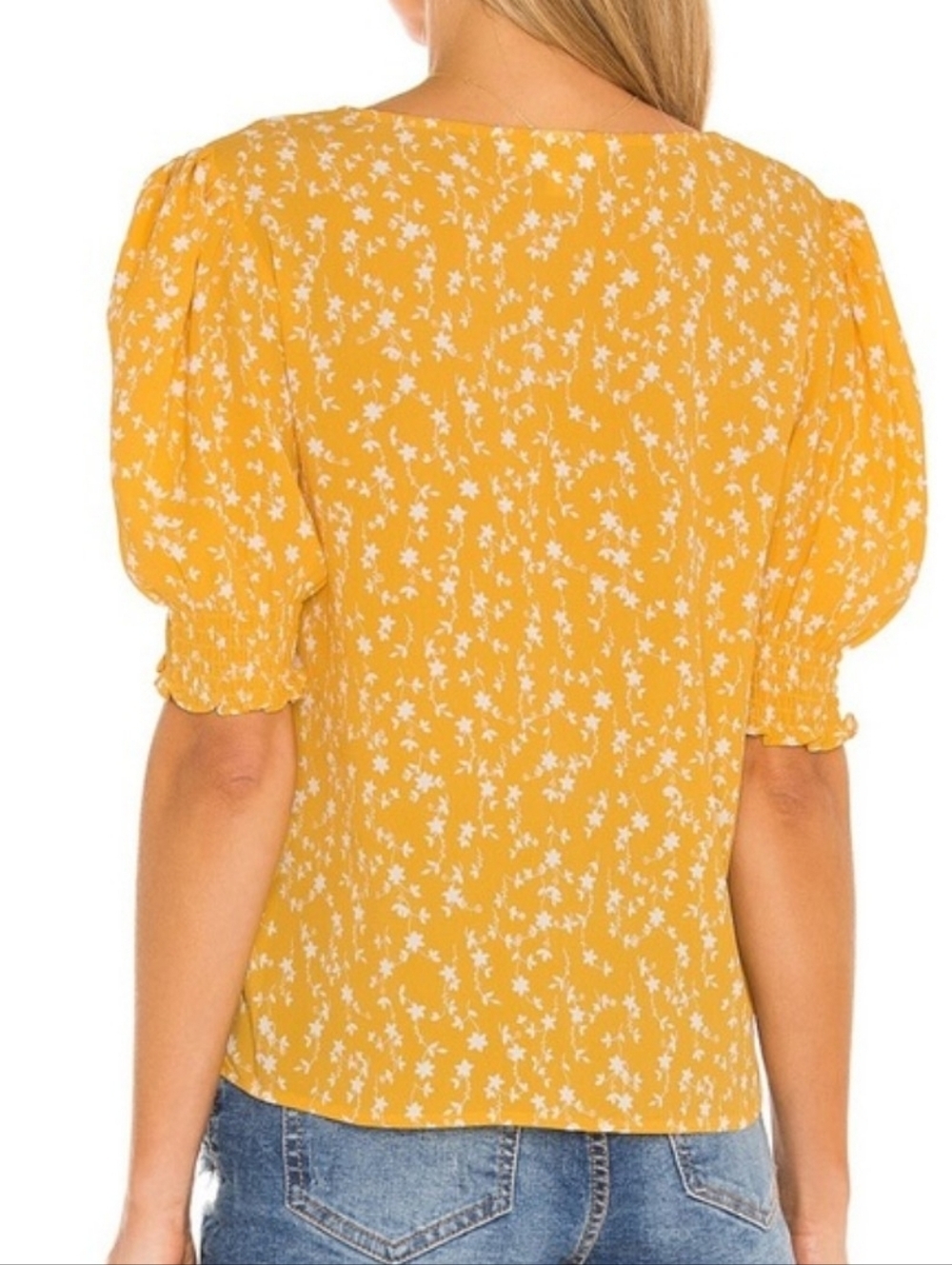 Women's Yellow Floral V-Neck Button Front Top - Picture 2 of 12